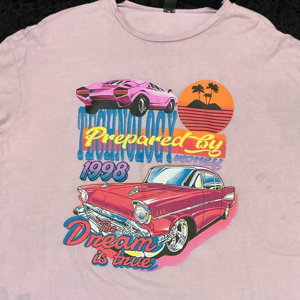 Kids Pink Graphic Tee - 'Prepared By' Retro Car Design